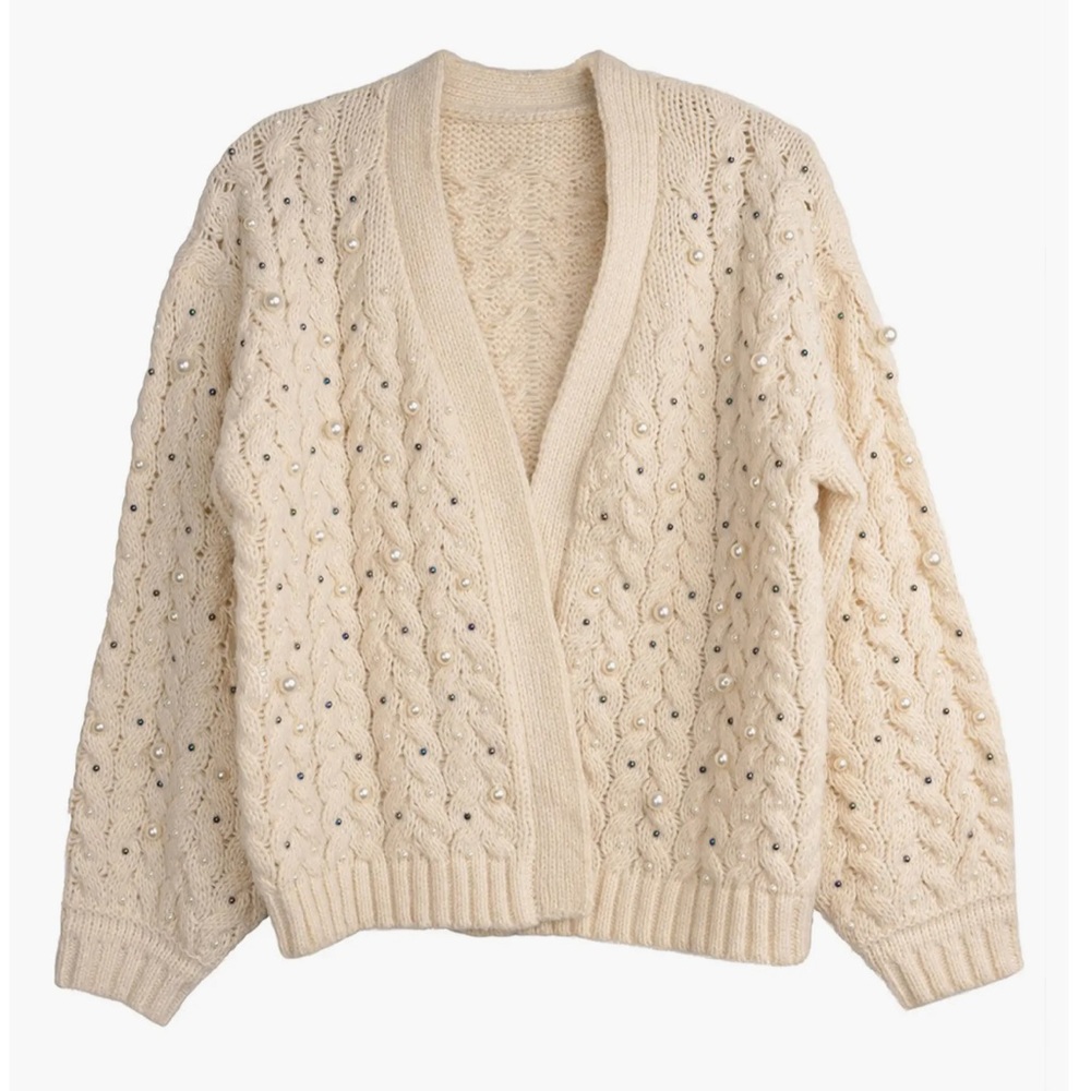 Faux Pearl Knit Cardigan
